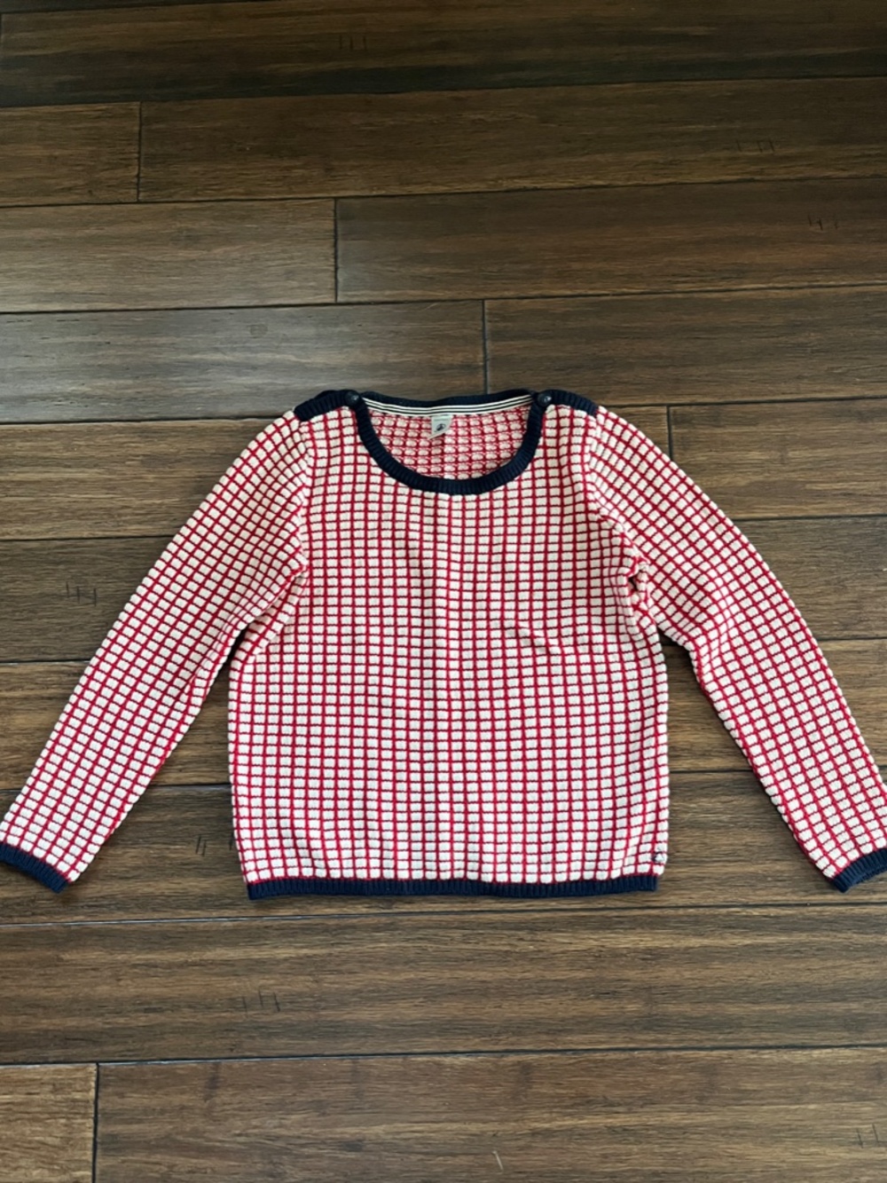 Petit Bateau Wool Blend Sweater – Red & Cream Knit (12Y / fits like Women's XS)